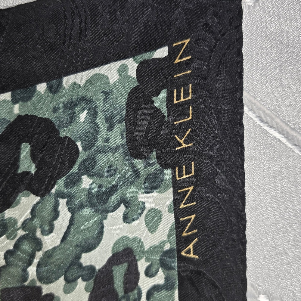 Anne Klein 100% Silk Scarf Leopard Floral Gold Green Black Square 34 Inch - Picture 2 of 8